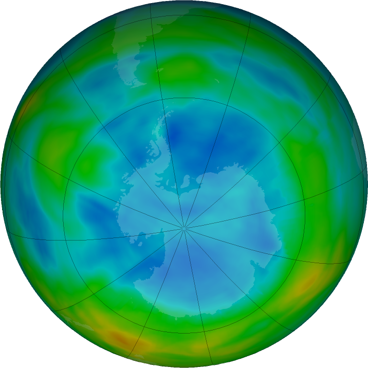 Antarctic ozone map for 03 August 2021